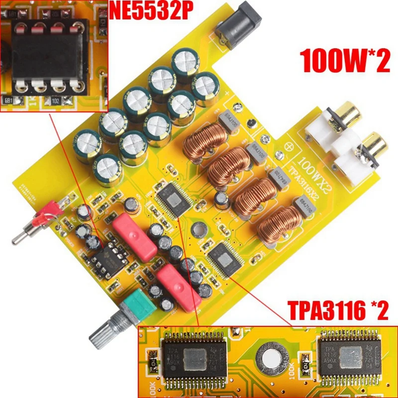 DT21 TPA3116 2.0 High-Power Stereo Digital Amplifier Board, Home Audio Amplifier Board with Aluminum Alloy Shell