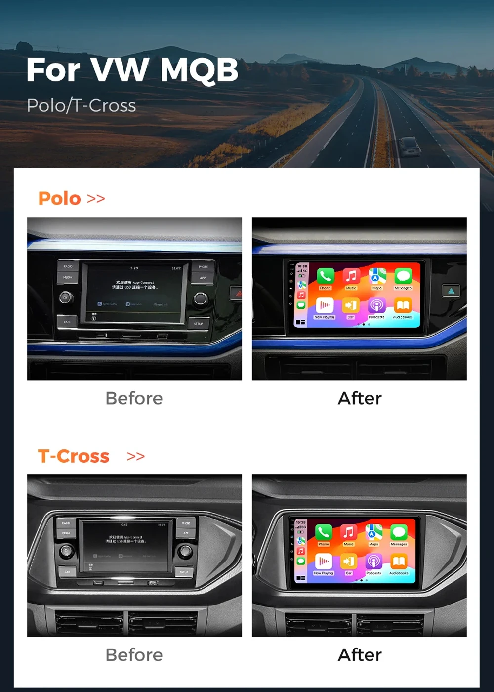 For Volkswagen VW Polo Plus Jetta MK7 T6 Passat B8 T ROC Cross MQB Android 16 2K QLED CarPlay Auto Car Radio Multimedia Video 4G
