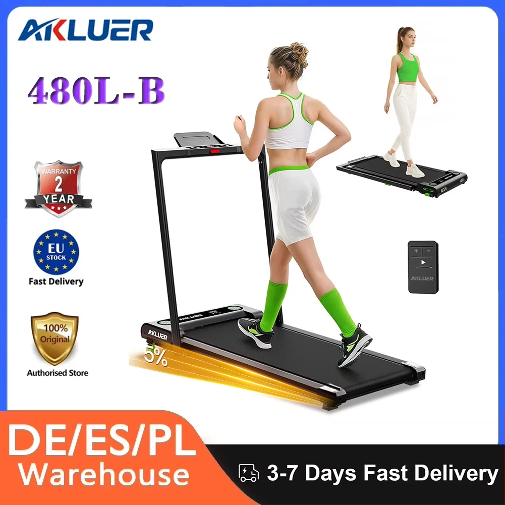 Tapis roulant manuel inclinable AKLUER 480L-B, moteur silencieux de 2,5 CV, vitesse de 0,6 à 4 MPH, capacité de 330 lb, tapis de marche pliable avec absorption des chocs, écran LED, télécommande pour la maison et le bureau
