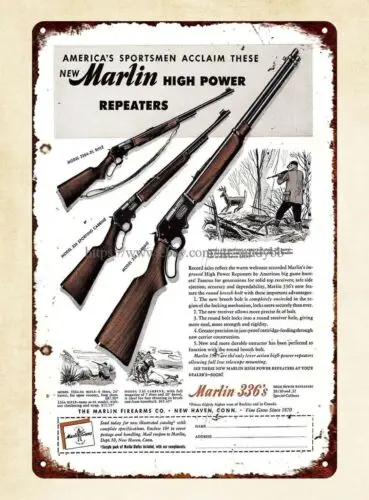 1949 Ad Marlin Model 336 Sporting Carbine Rifle guns ammo metal tin sign