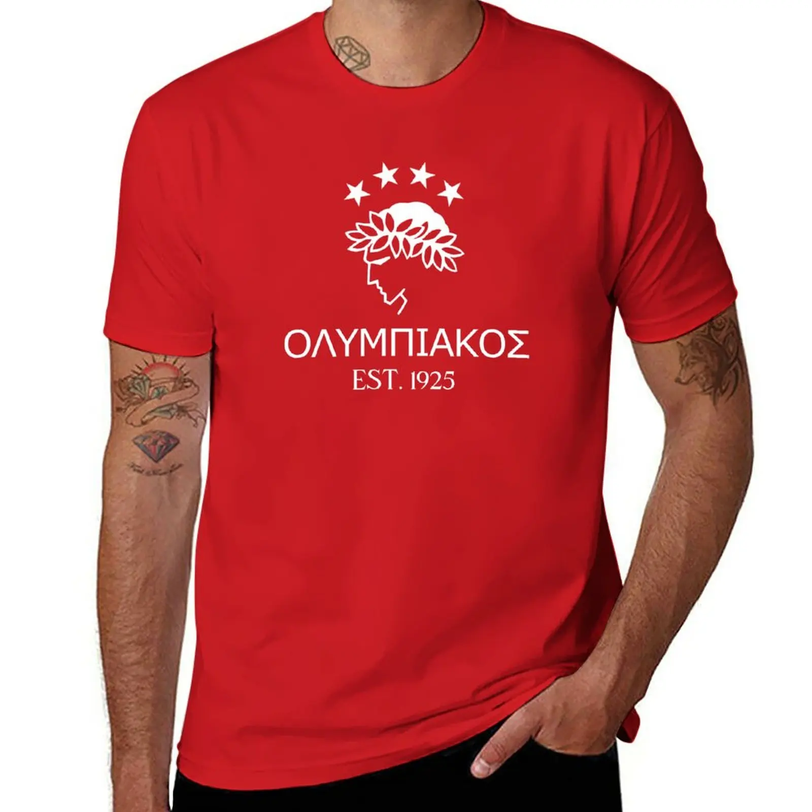 New Olympiakos greek white T-Shirt quick drying t-shirt animal print shirt for boys summer top mens tall t shirts