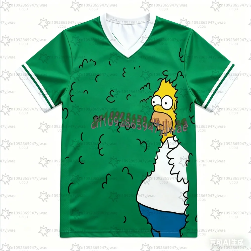 2026 Summer Men's Women's Short Sleeve Casual V-Neck T-Shirt Tops Tee The Simpsons Print Unisex Football Jersey Men T-Shirt