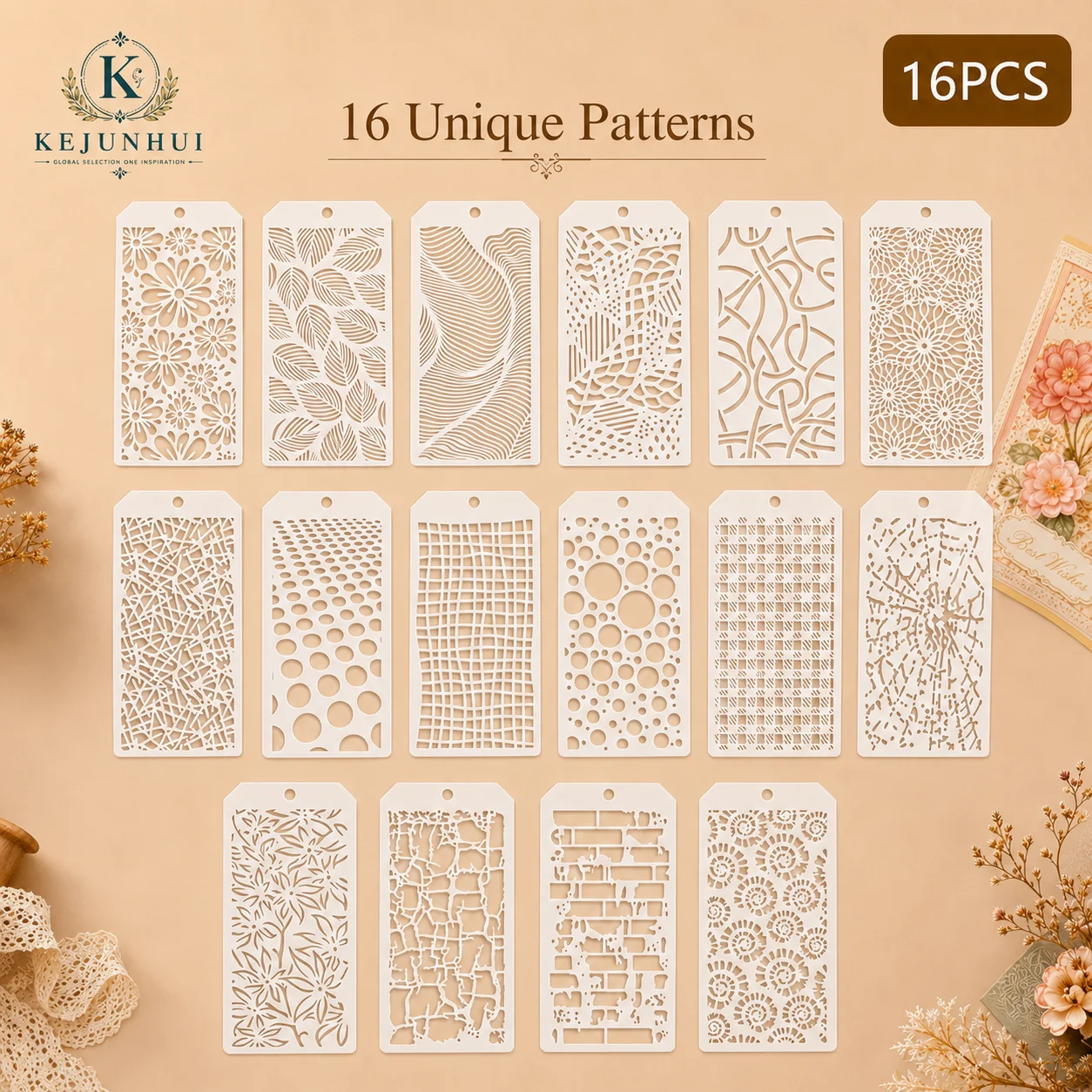 16Pcs Tag Texture Stencils Reusable Craft Templates