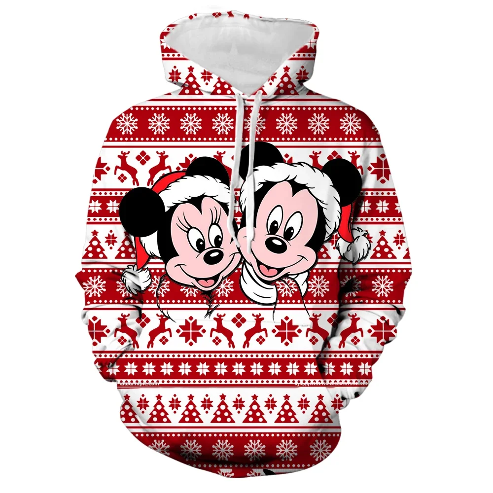 Christmas Autumn Men Women Disney Hoodie Cute Cartoon Mickey Minnie Hooded Clothing Couple Fashion Coat Casual Streetwear