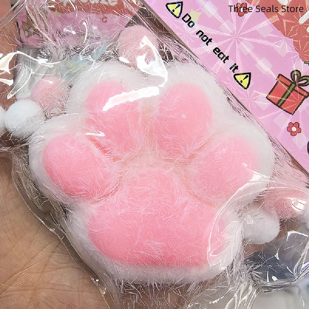 Squeeze Cat's Paw with Fur Stress Relief Squishy Fidget Toy Mini Kawaii Plush Silicone Sticky Decompressing Pinching Cat Foot