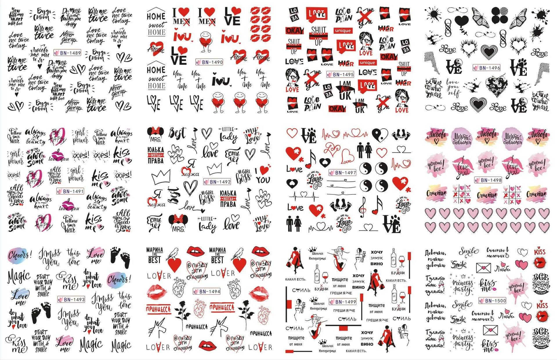 12 Patronen Valentijnsdag Schuifregelaar Stickers Voor Nagel Hart Bloem Letter Water Slider Gel Polish Charm Decals Manicure Decor