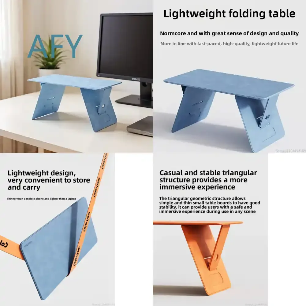 Portable Multi-functional Folding Table Side Table Mini Computer Desk for Business Trips Office Work Suede Material Furniture