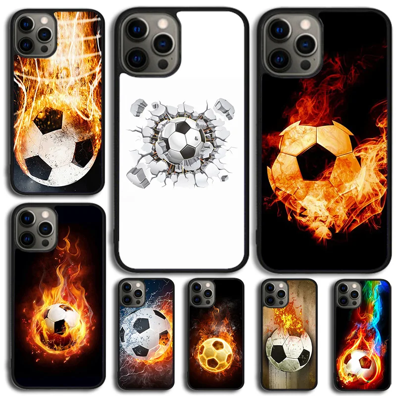 Fire Football Soccer Ball Phone Case For iPhone 16 15 14 13 12 Mini 11 Pro Max Plus X XS Max XR Cover Shell coque