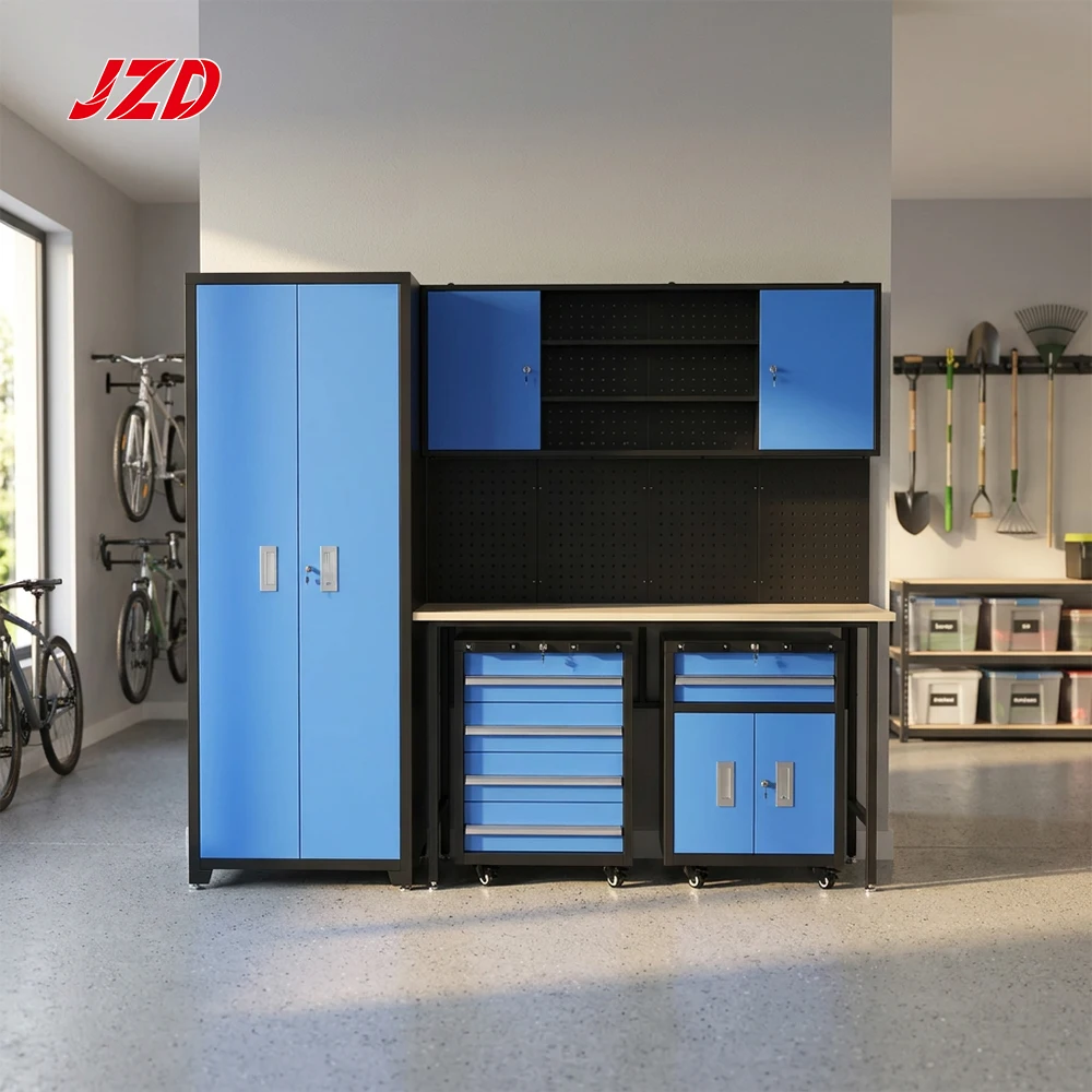 JZD Modern Steel Garage Storage System Modular Workbench Set with Multi-Drawer Rolling Tool Cabinets for Workshop