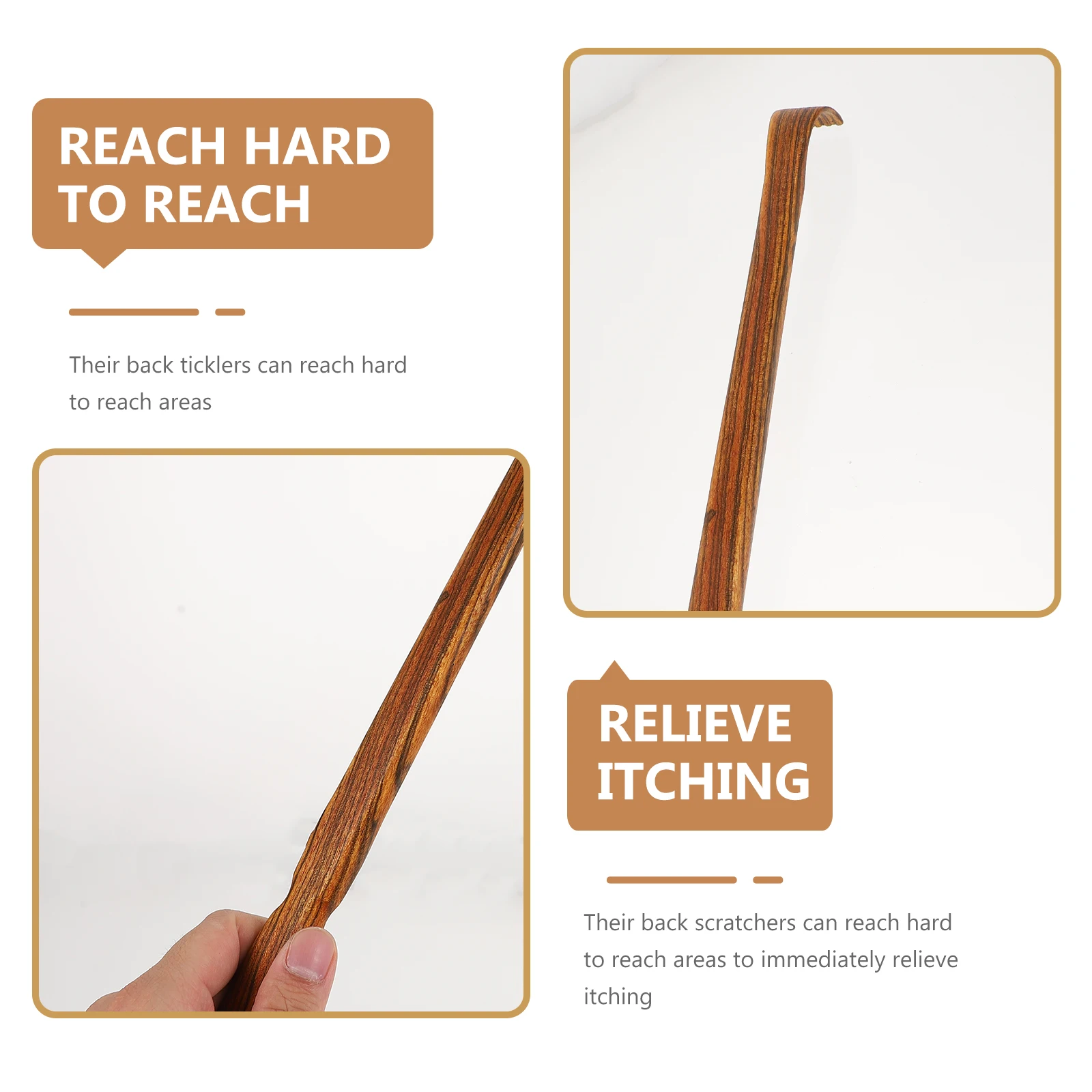 

1 pc Back Scratcher Retractable Scratch Tool For Itching Relief Portable Massager Body Sandalwood Design Light Brown Thickened