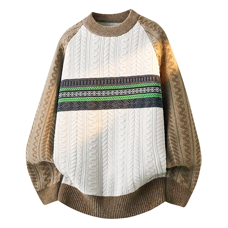 

Mens Sweater Autumn Winter Round Neck Long Sleeve Pullover Ethnic Pattern Fashion Casual Knitwear Versatile Top Men Sweater