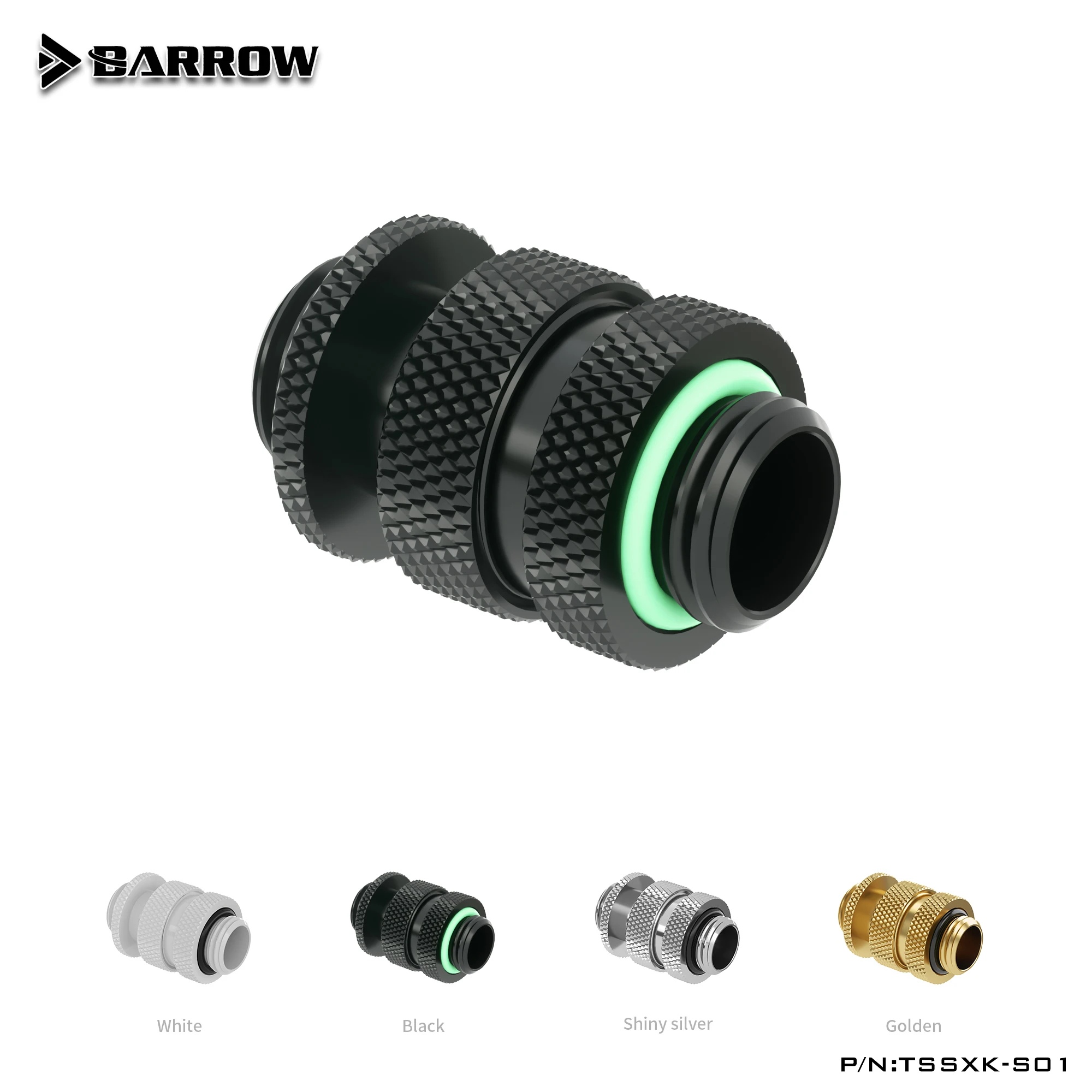 BARROW Dual Outer G1/4 بوصة تركيبات ممتدة (16-22 مم) تركيبات تبريد مياه الكمبيوتر، أسود/فضي/أبيض/ذهبي، TSSXK-S01