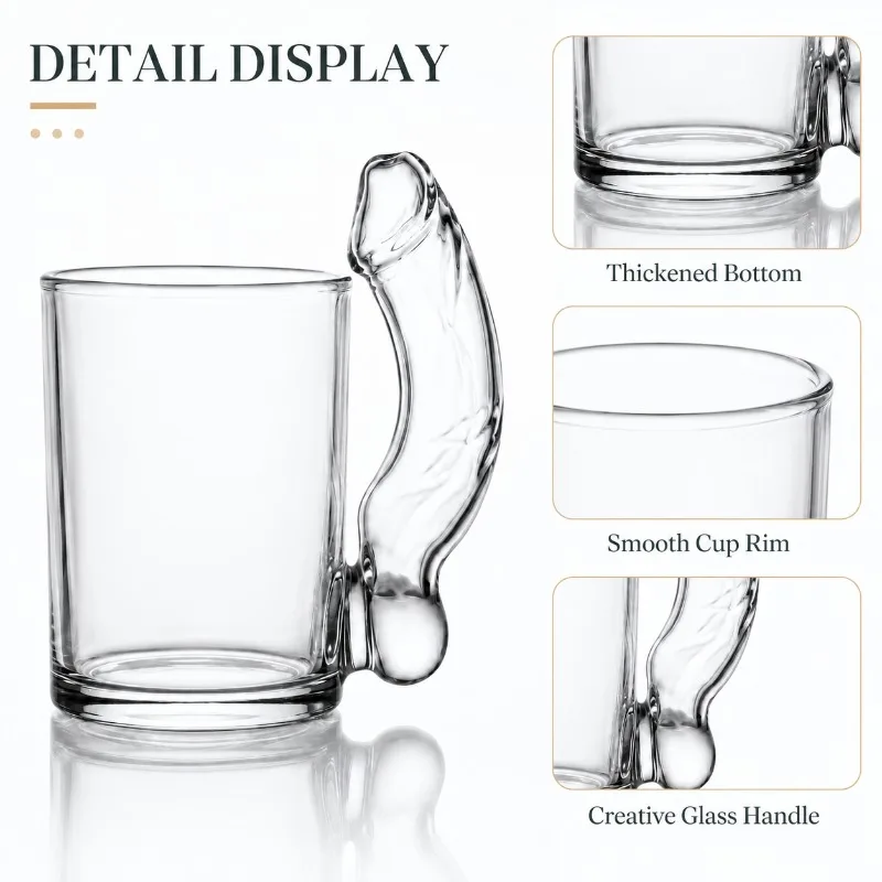 Novelty Glass Beer Mug with Funny Handle Creative Drinking Cup for Home Bar Party Gift