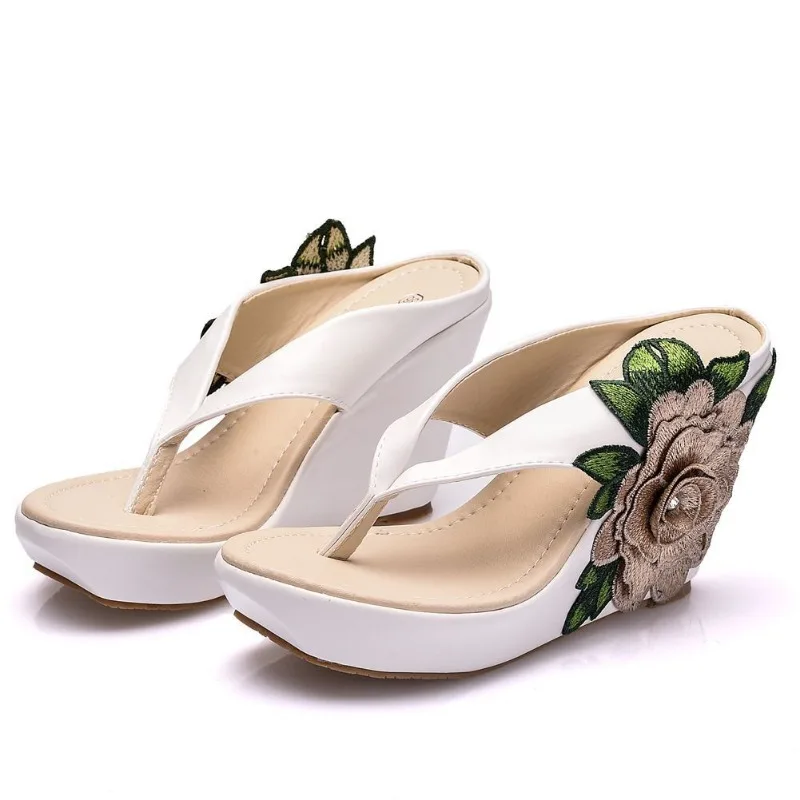 Women's Shoes Concise Women Pump Embroider Wedding Canvas 10CM Wedges Heels Platform Pole Dancing Woman Shoes