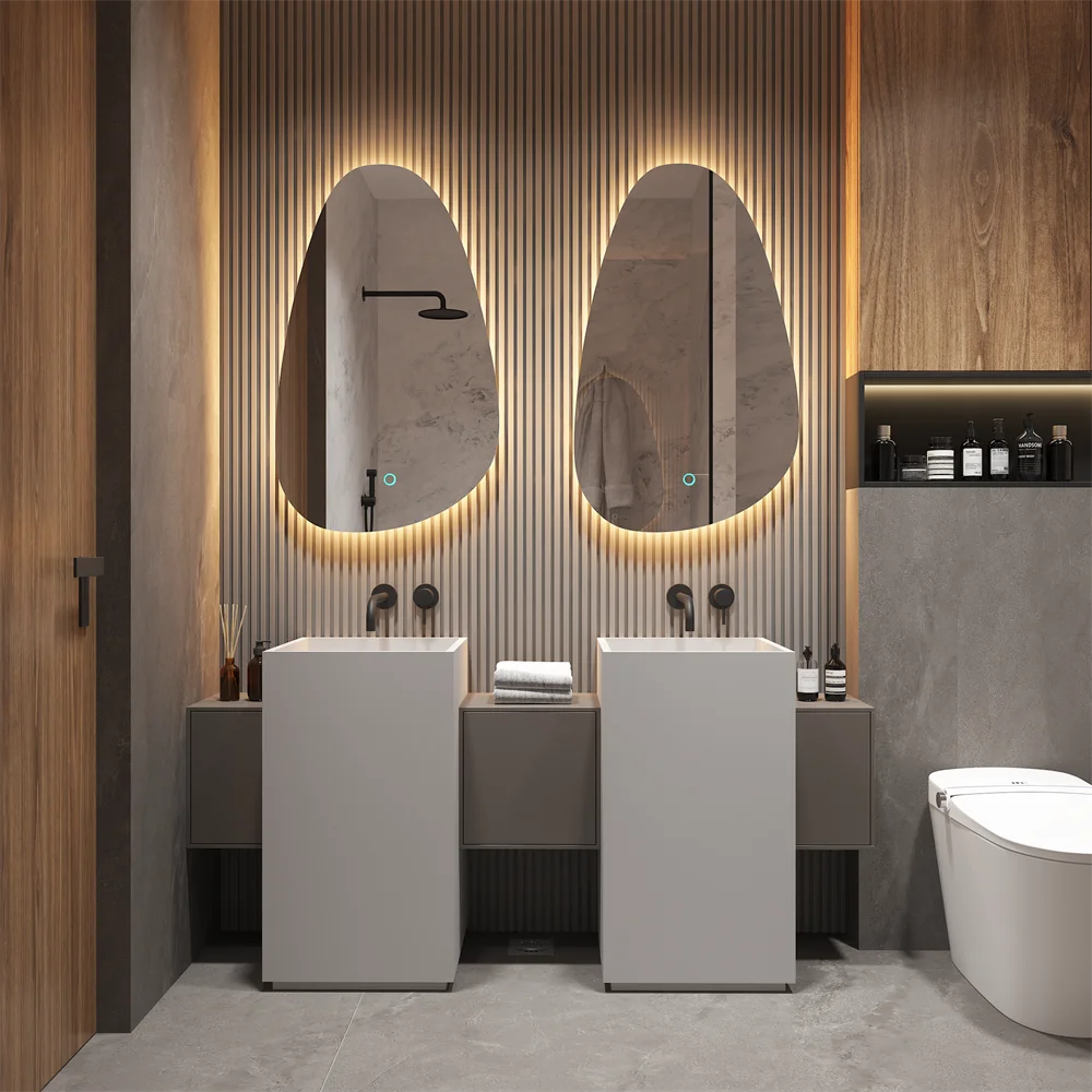 Irregular Shape Frameless LED Smart Bathroom Mirror Anti-Fog Wall Mounted Vanity Mirror