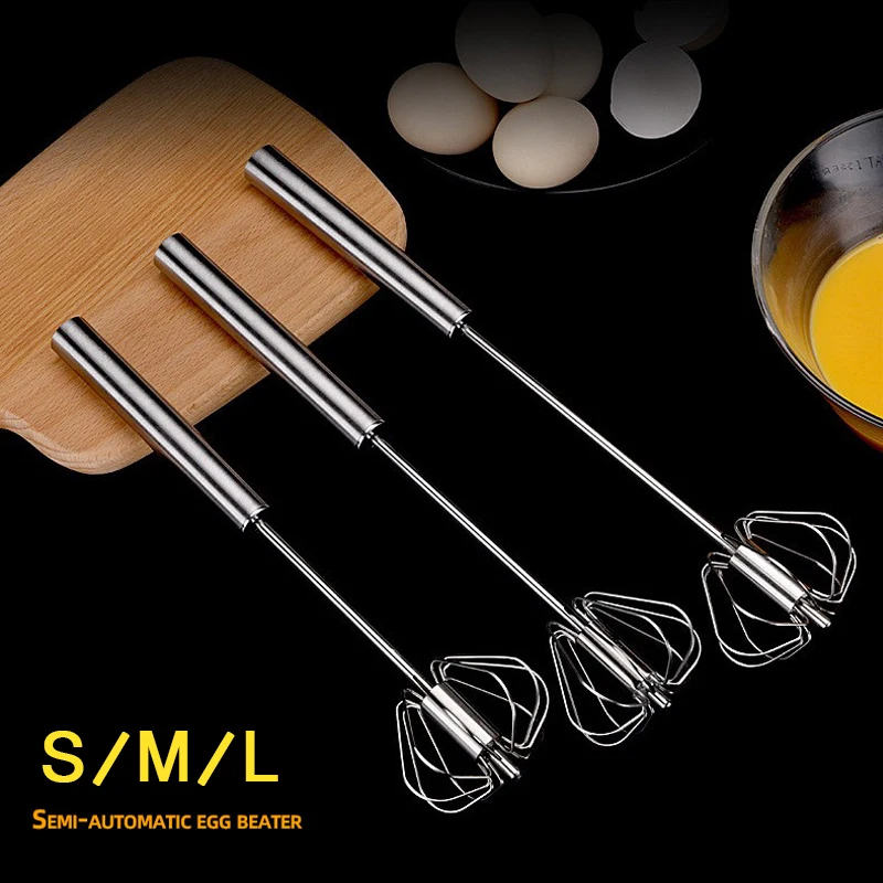 Stainless Steel Whisk Egg Beater Semi-Automatic Egg Cream Whisk Press Rotary Whisk Kitchen Baking Manual Flour Stirring Stick