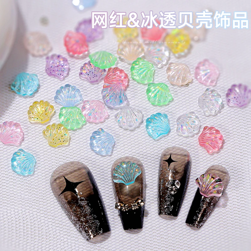 50 Stuks 3d Transparant Hars Shell Nail Art Bedels Onderdelen Glitter Sacquille Accessoires Nagels Decoratie Benodigdheden Materialen Manicure