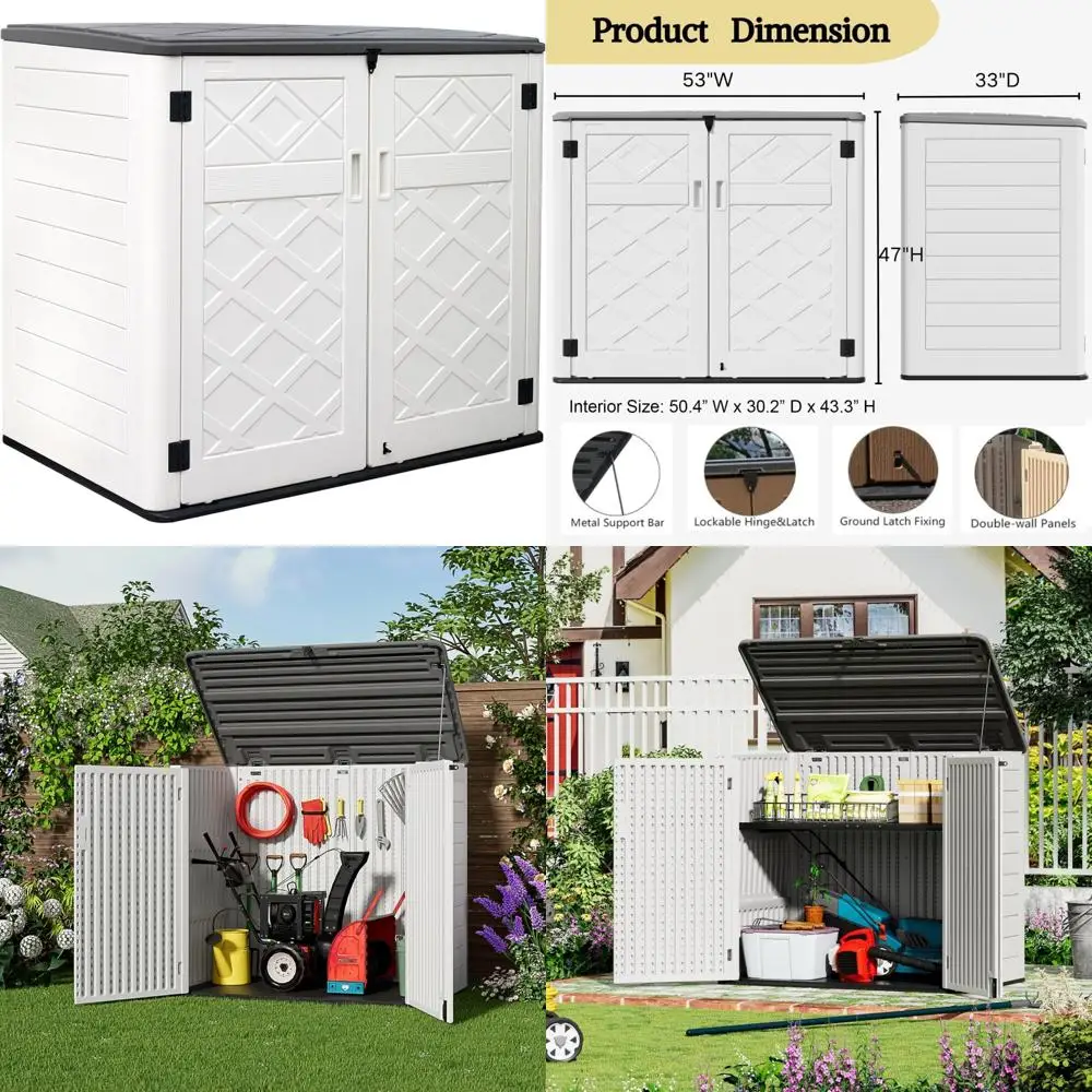 

Большой навес для хранения на открытом воздухе, 48 кубических футов, смоляный шкаф для аксессуаров для патио, мусорных баков, садовых инструментов, прочный универсальный Stora