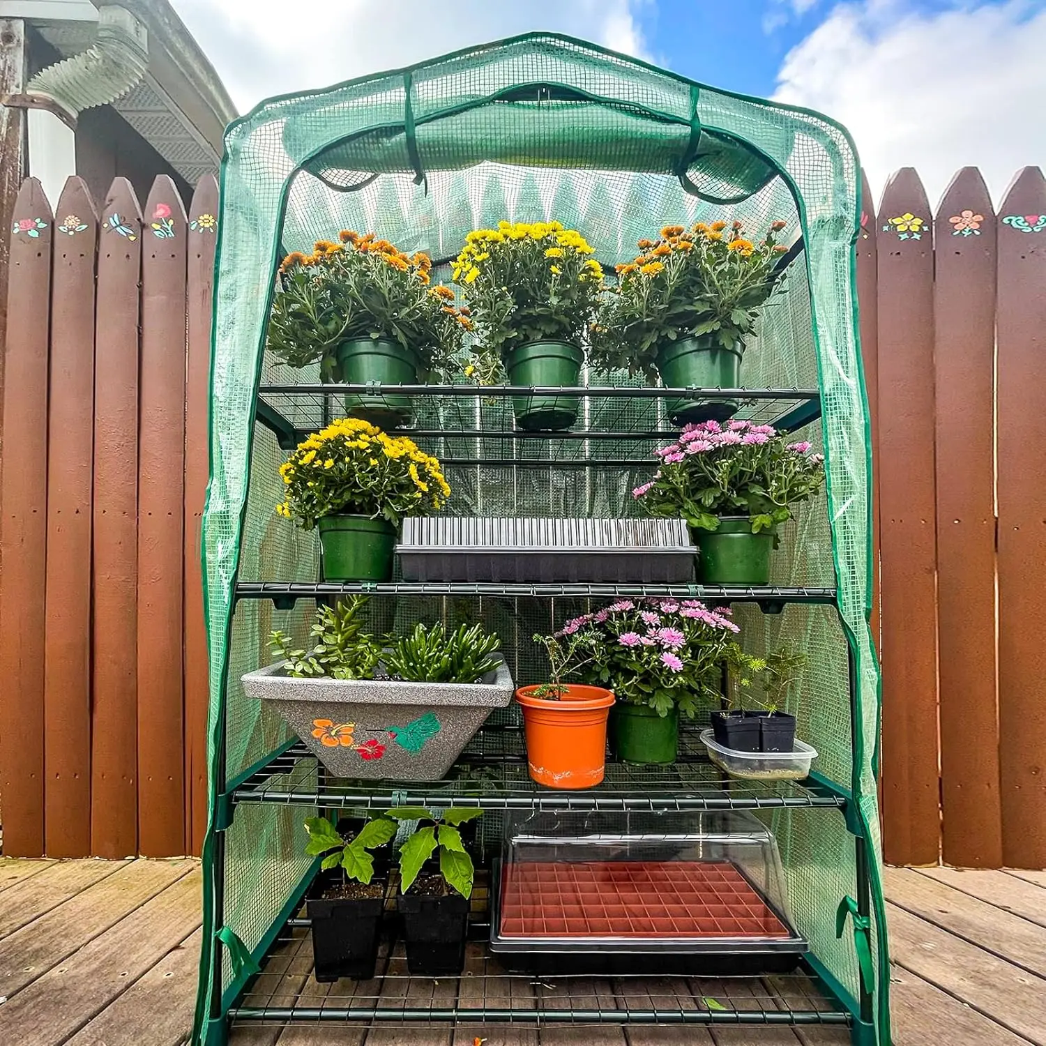 

Extra Wide Mini 4 Tier Greenhouse with Wire Shelves Portable 40’’ x 20’’ x 63.5’’ Indoor & Outdoor Garden Green HousewithRoll-Up