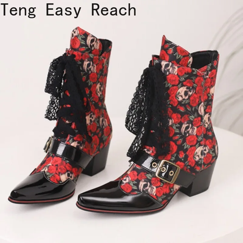 Autumn Winter Women Shoes Mid Calf Boots Fashionable New Pattern Vintage Pointed Thick Heels Comfortable Versatile Botas