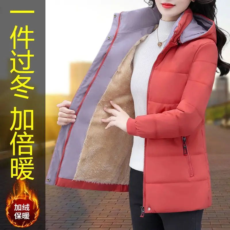 Fashion Hooded Warm Cotton-padded Jacket Ladies Autumn Winter 2026 New Overwear Korean Down Coat Women Parkas Plus Size Outwear