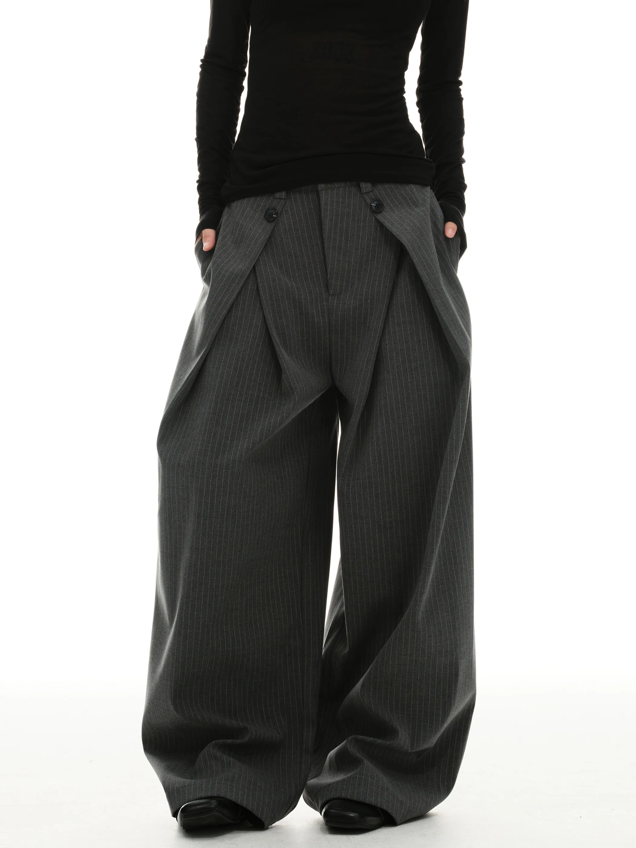 Gray Straight Leg Casual Trousers Men's Wide Leg Long Pants American Street Style Retro Money Look Premium Design Sensation
