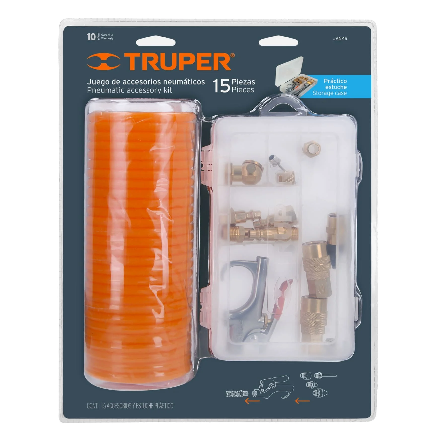 Conjunto de compressor de ar Truper de 15 peças Série JAN-15 Acessórios e peças de ferramentas pneumáticas