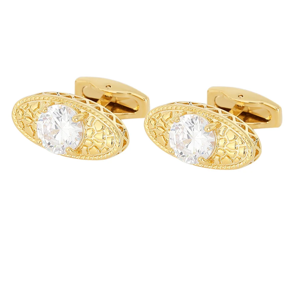 Luxurious Gold Diamond Patterned Cufflinks Men's Formal Business Cufflinks Retro Hollowed Out Design for Light Accessories