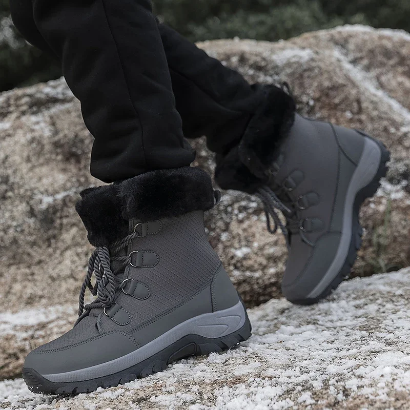 

Outdoor Warm Plush Ankle Boots Men Anti-slip Solid Color Thick-soled Casual Women Shoes Men Winter Snow Boots High-top