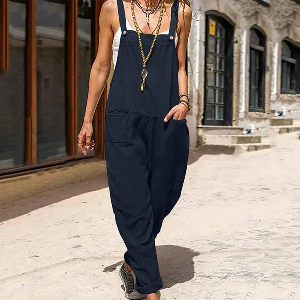 Soft Siamese Pants Cotton Linen Women Overalls Solid Color Summer Women Romper Overalls  Streetwear