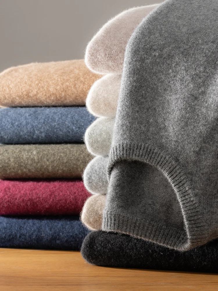 2025 New Men's 100% Cashmere Sweater Autumn Winter O-neck Thick Long Sleeve Pullover Smart Casual Basic Cashmere Knitwear Topss