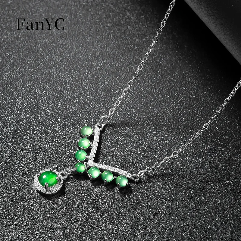 Natural A-goods Jadeite Green Egg Pendant S925 Silver Inlaid High-grade Fashion Ice Jade Necklace Set Chain Ladies Holiday Gift