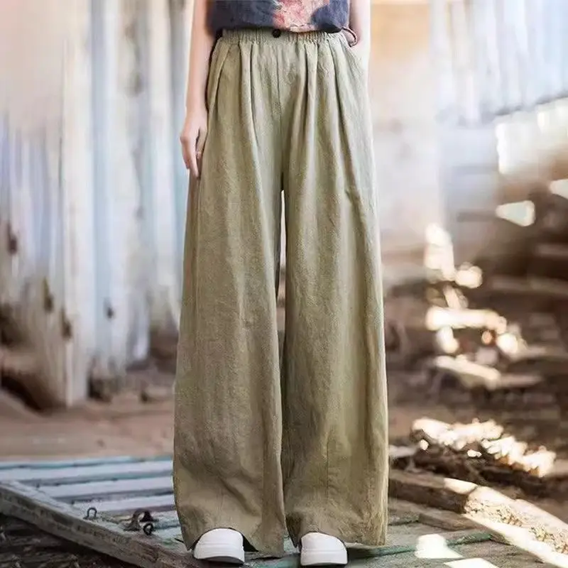 

Hemp Pants Summer Women 2024 Thin Cotton Linen Wide Leg Trousers Retro Ramie Cropped Casual Bottoming Clothing k1186