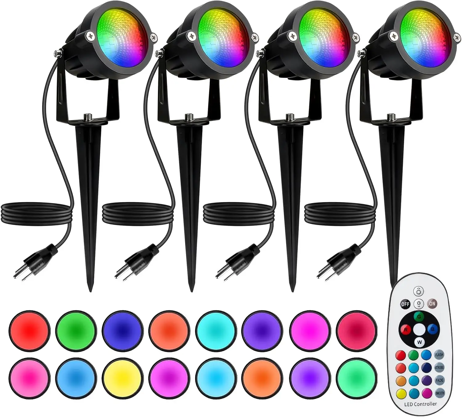 12W RGBW LED Outdoor Spotlights with Remote, 16 Colors & IP65 Waterproof for Yard Garden Decor - 4 Pack