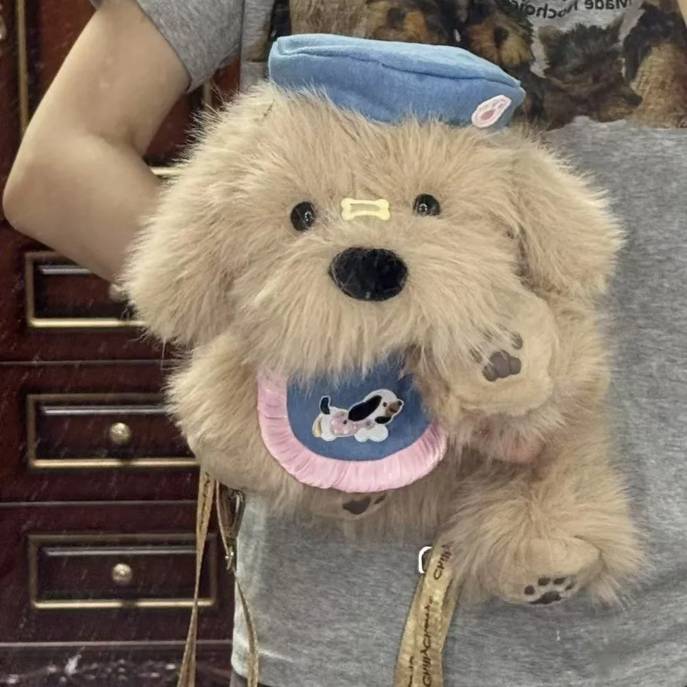 Mochila creativa Kawaii para cachorros, mochila suave y esponjosa para perros, bolso escolar peludo de gran capacidad con relleno de animales, regalos de cumpleaños