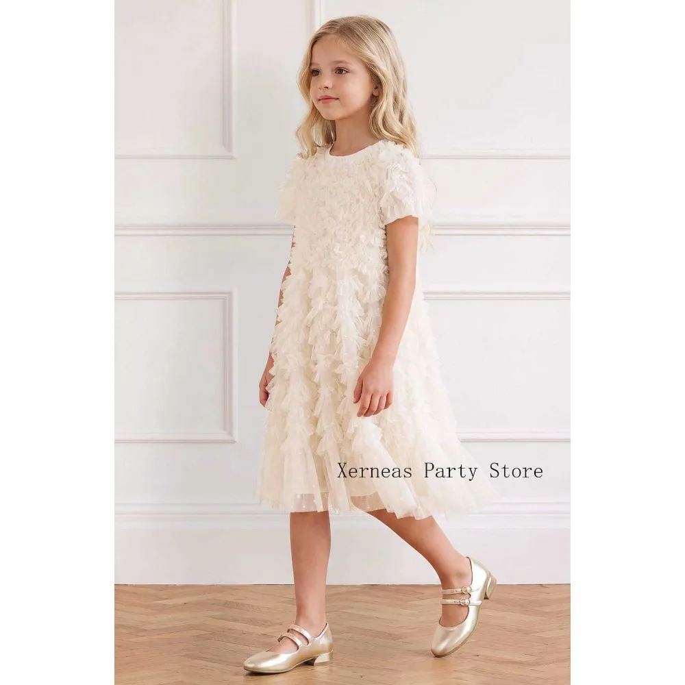 Customized Layered Ruffles Flower Girl Dress for Wedding 2026 Luxury Ball Gown Knee Length A Line Tiered Princess Kid's Gown