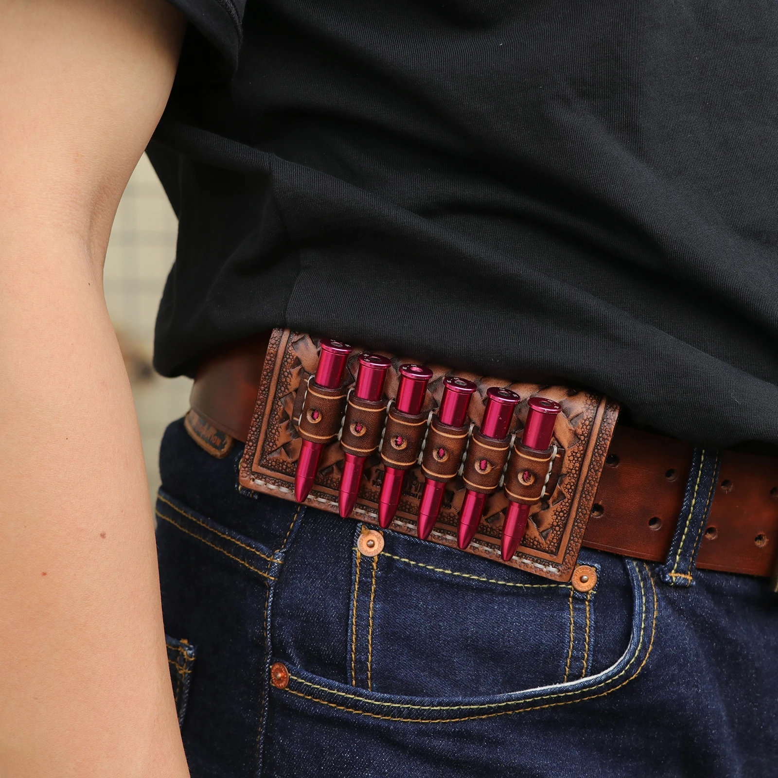 Tourbon Hunting Leather Rifle Shell Cilp Belt Ammo Holder 6 Rounds Shot Bullet Cartridge Carrier with Belt Loop Shooting