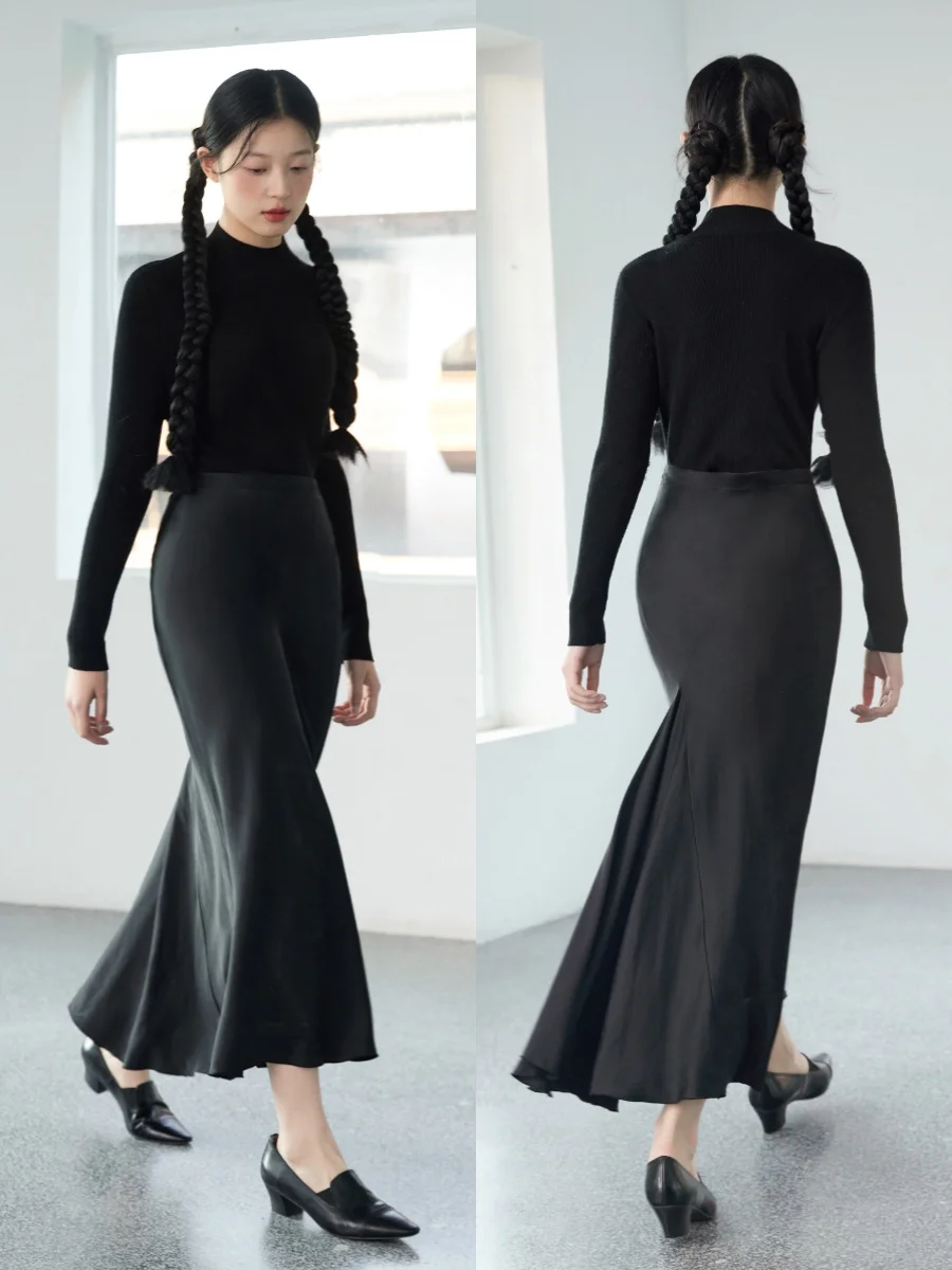 

Satin Fi Tail f Skirt Soft Waed Silk Fabric Asymmetrical Cut Crt Women's Premium Faion Winter Collection