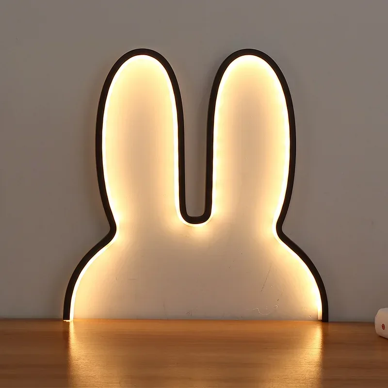 Girl Lovely Nordic Children's Room Lamp Creative LED Rabbit Lamp USB Three-color Changeable Bedside Lamp Wall Decor Night Light