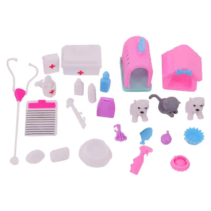 Kawaii 26 Items / Lot Dollhouse Miniature Play House Supplies Simulation Plastic Dolls Stationery Computer Mini Doll Accessories