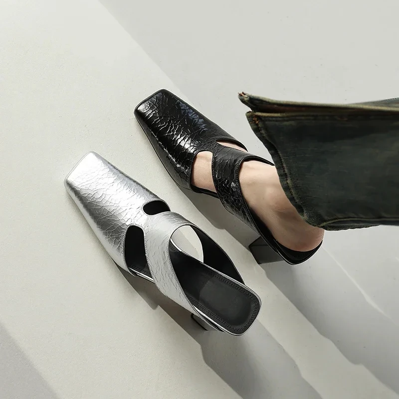 حجم كبير 42 الصيف الجوف خارج النساء الصنادل الفضة مكتنزة مضخات تصميم فاخر Slingback المصارع روما أحذية Zapatos De Mujer