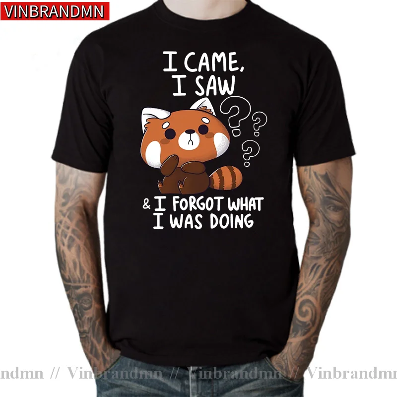 Funny Red Panda T Shirts Humor Cartoon Raccoon I Came I Saw I Forgot What I Was Doing T-shirt Streetwear Hip Hop Harajuku TShirt