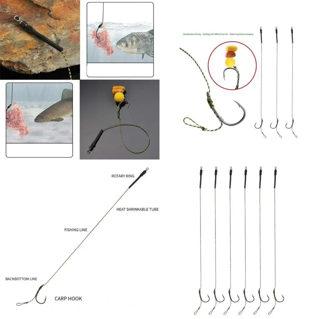 

Y1UC 6Pcs Fishing Hook Link Tied Rig Hook Hair Rig Tied Boilie Baits Rig Hook with Fishing Line Fishing Accessories