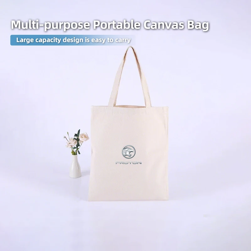 Large Capacity Canvas Shopping Bags Folding Eco-Friendly Cotton Tote Bags Reusable DIY Shoulder Bag  For Proton Exora Iriz R3