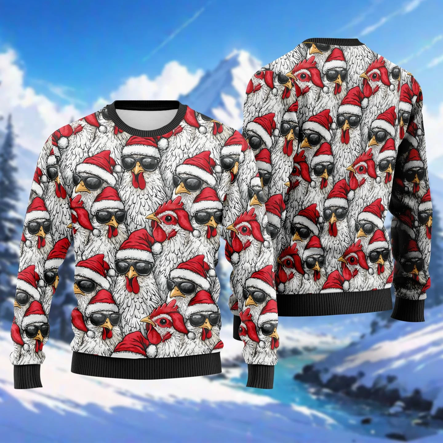 Chicken Penguin Pig Christmas Hat Sweater For Women Clothing Animals Mens Funny Ugly Sweater Xmas Holiday Crew Neck Sweatshirt