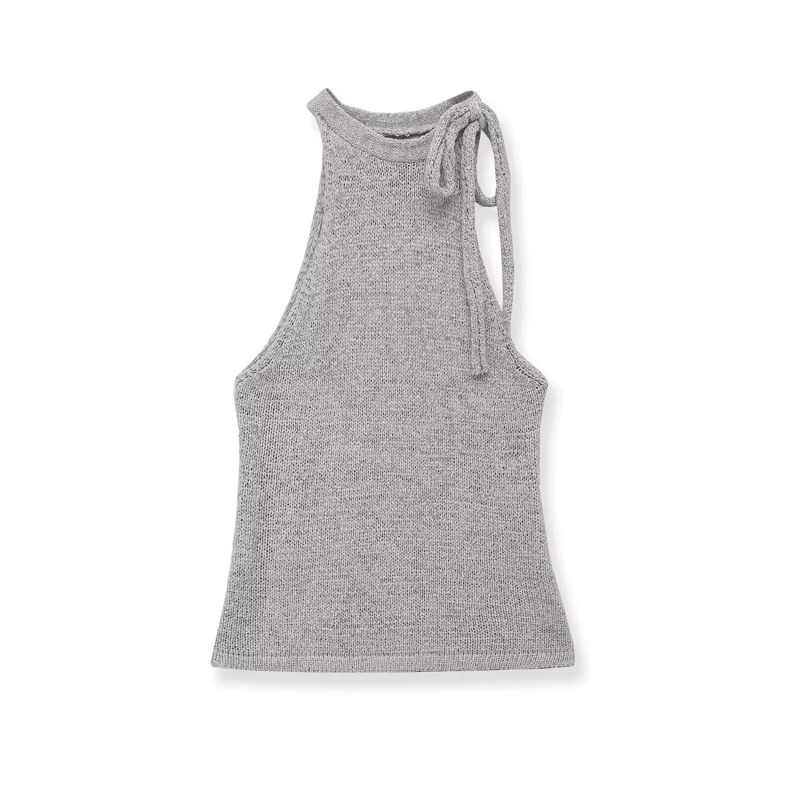 

WOMEN 2026 Summer New Fashion Side-banded Knitted Vest Sweater Retro Halter Sleeveless Casual Female Waistcoat Chic Tops