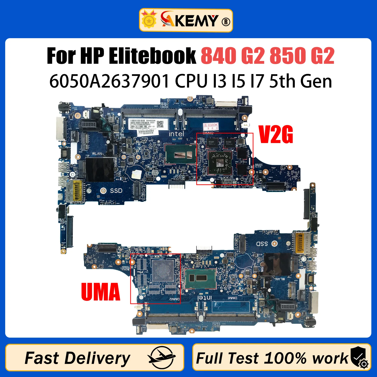 AKEMY For HP Elitebook 840 G2 850 G2 Laptop Motherboard With I5 I7 5th Gen CPU 6050A2637901 799510-601 799510-501 799513-601