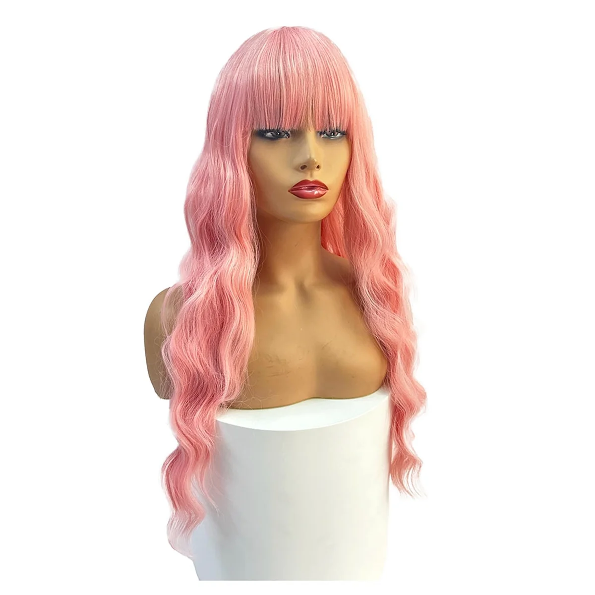 Pink Wigs Curly Wigs for Anime Cosplay Women Long Wigs with Bangs Pink for Party Wigs Halloween Party