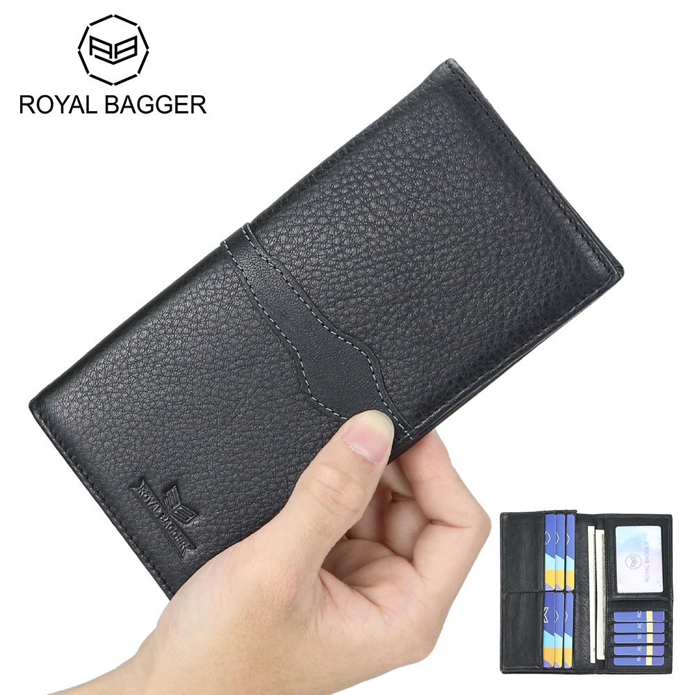 

Royal Bagger Retro Men's Solid Color Long Wallet, Genuine Leather Clutch Coin Purse, Simple Credit Card Holder 1656