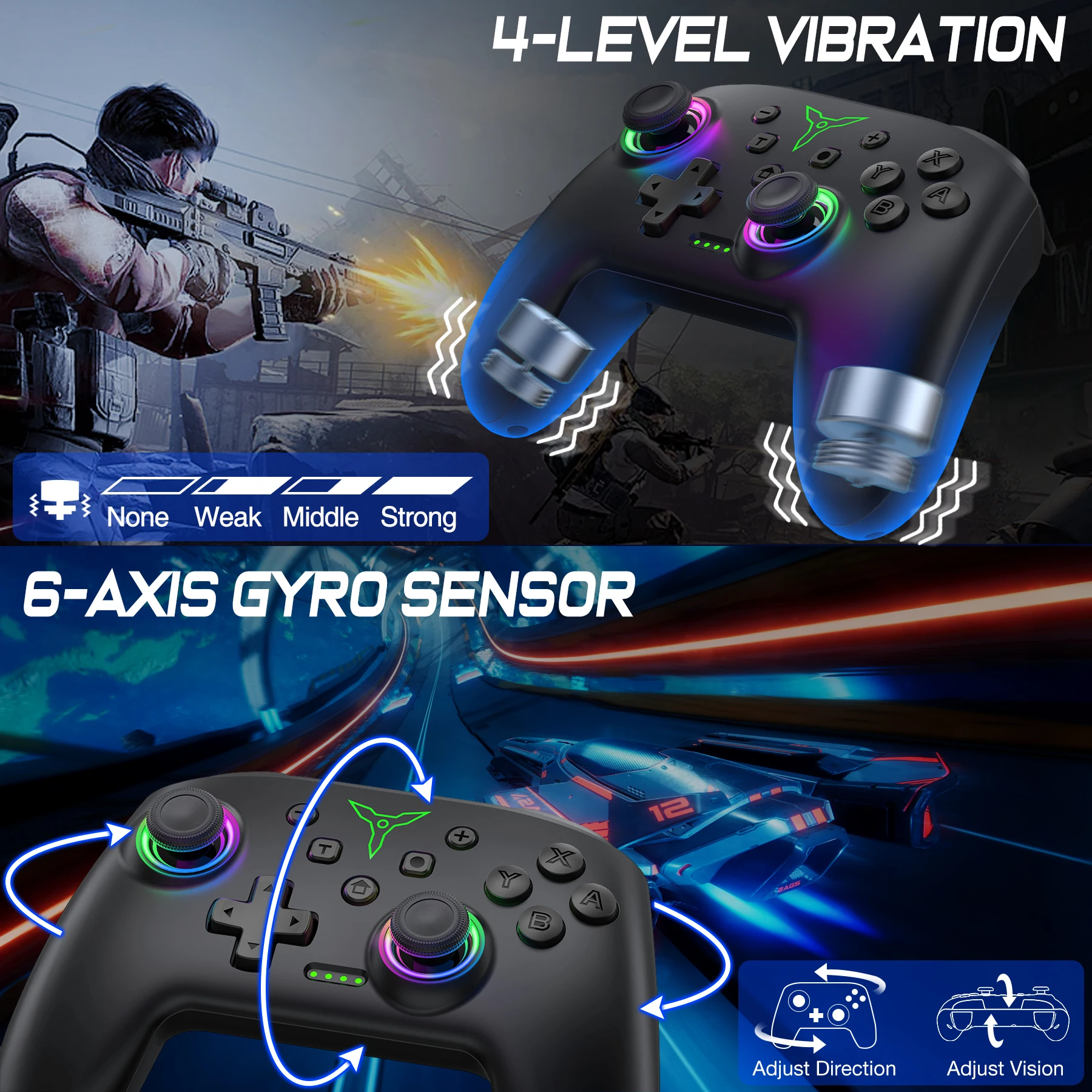 Dinofire Switch 2 وحدة تحكم لاسلكية للتبديل/التبديل OLED/ Lite/Android/IOS/PC Gamepads عصا التحكم متعددة الوظائف